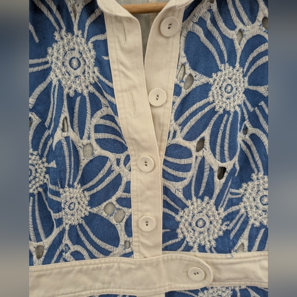 Ramy Brooke Shannon Blue Eyelet Floral Mini Shirt Dress Size - Picture 6 of 10